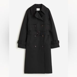 H&M Double Breasted Twill Trench Coat, black, size 2